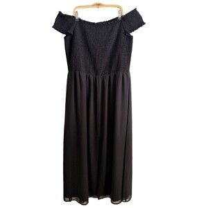 CeCe Off The Shoulder Smocked Maxi Dress Women Size XL Front Slit Black